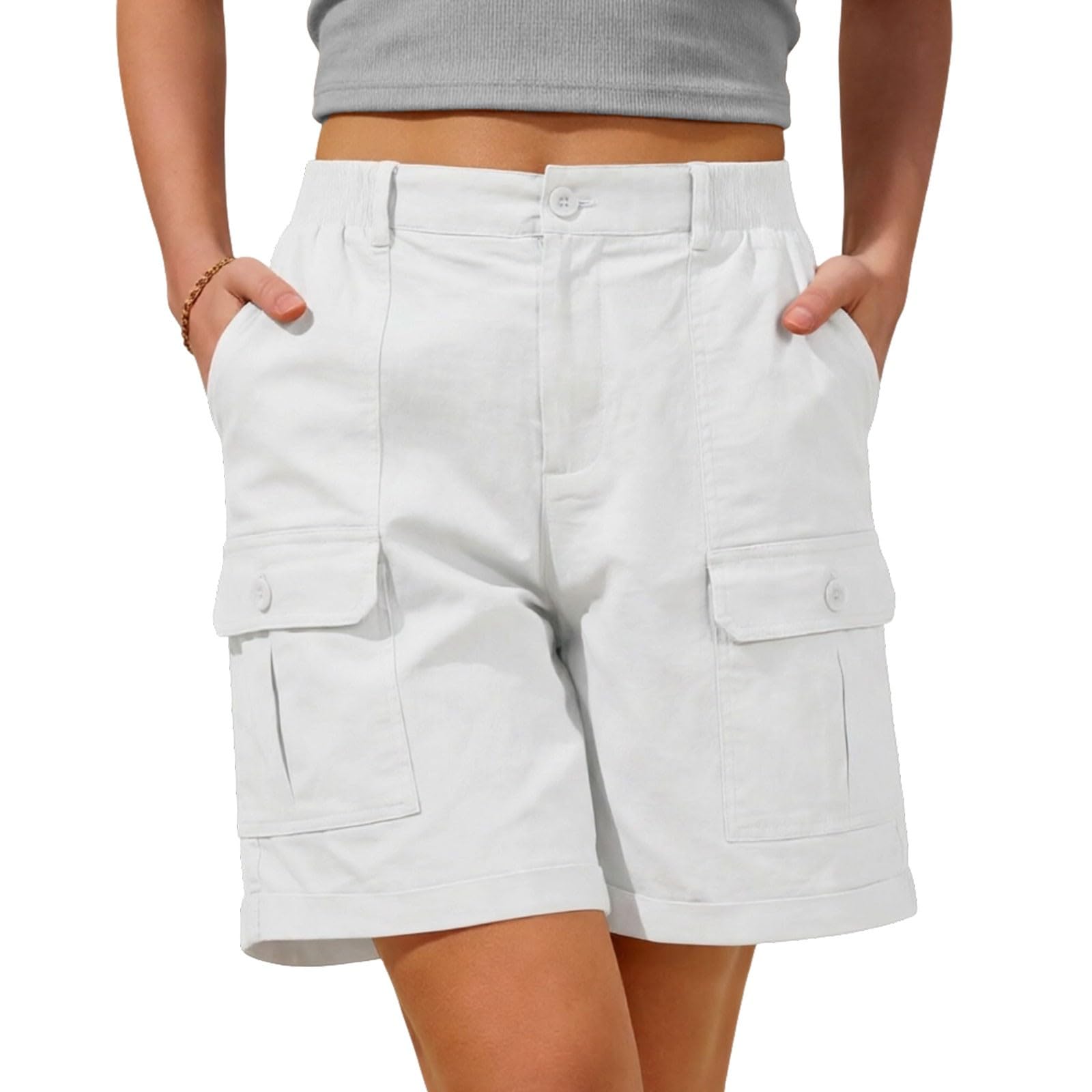 Short Femme Ete Lin Coton Short Cargo Baggy Travail avec Poches Léger Décontracté Shorts Et Bermudas Taille élastique Noir Bermuda Femme Randonnée Fluide 2026