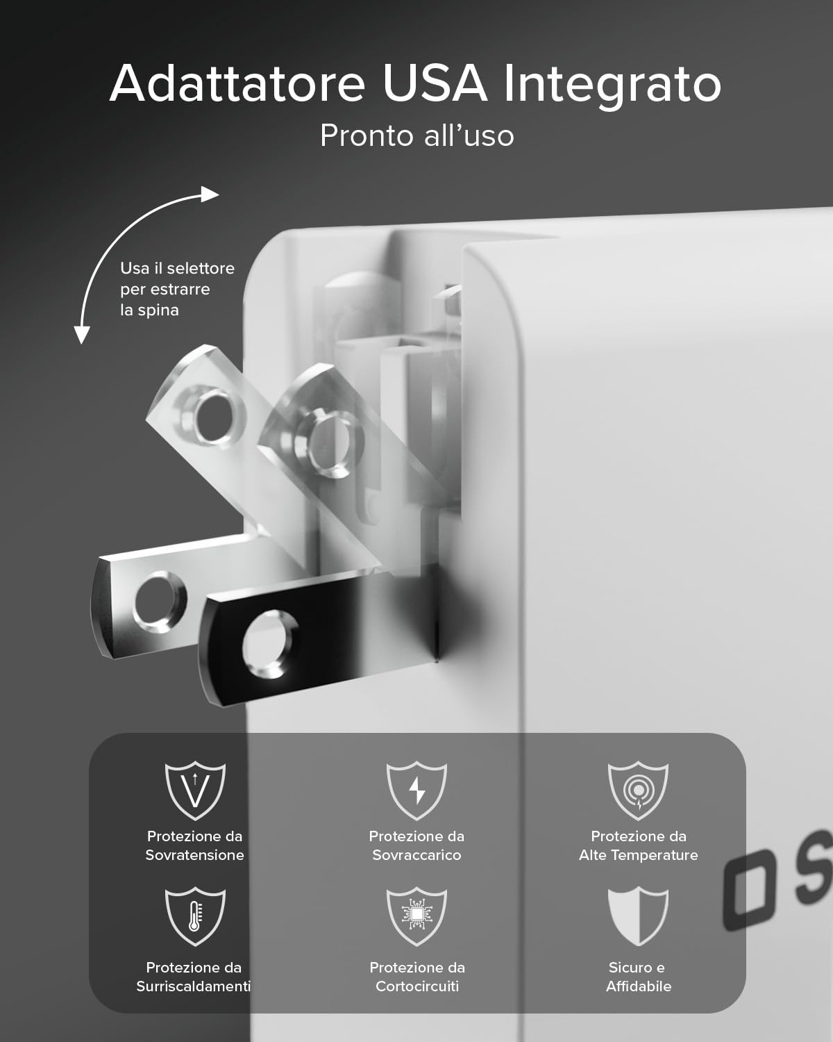 SBS Travel Adapter USB-C 100W, Caricatore da Viaggio con Spine US/UK/EU/AU | Convertitore Adattattore 4 porte USB, Power Delivery (PD), Ricarica Rapida per iPhone, Android, MacBook e Notebook, Bianco