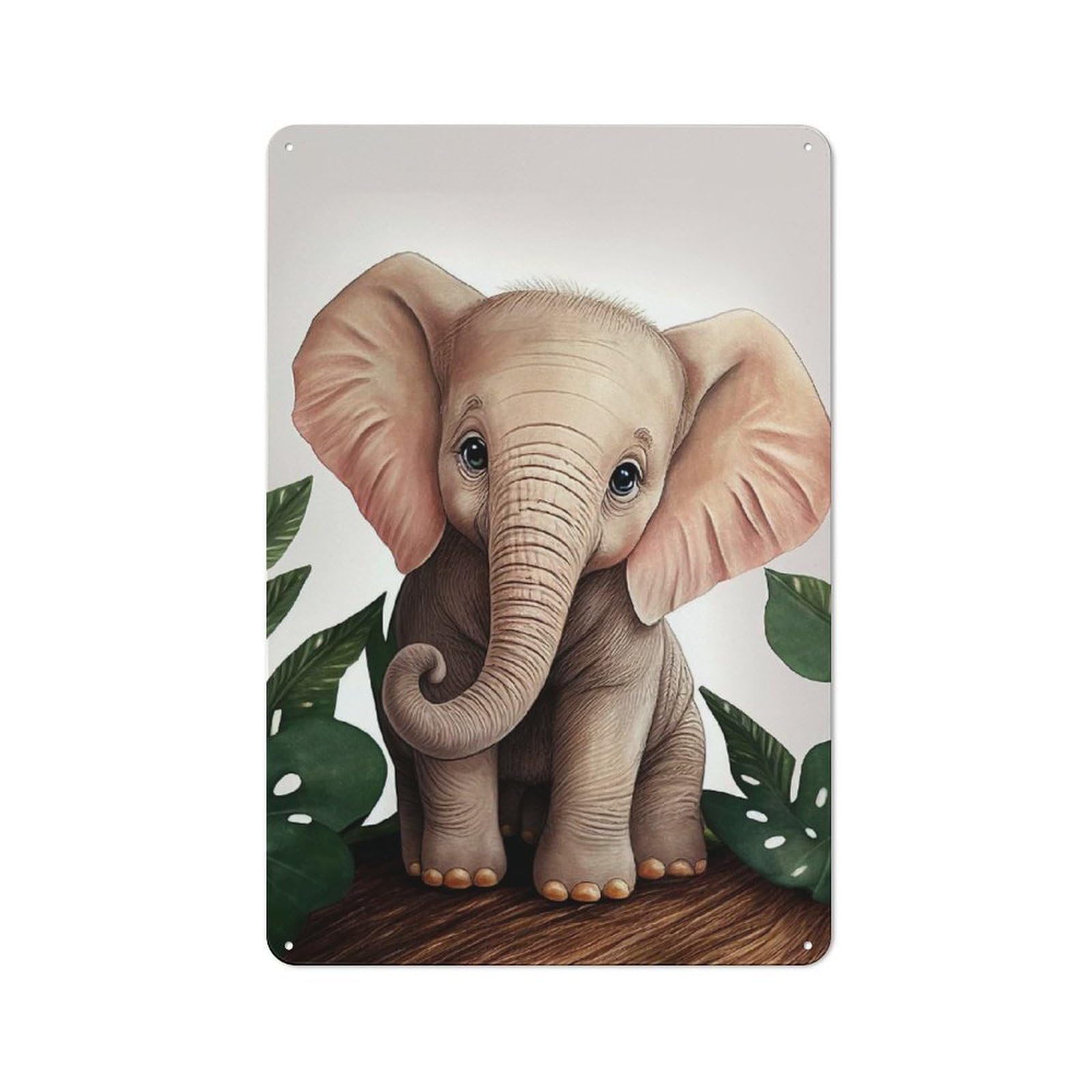 Junmoney Baby Elephant Cute Animal Industrial-Style Metal Plaque 30X20cm For Hallway Wall, A Winter Wall Decor Update For Hallway Decor Lovers