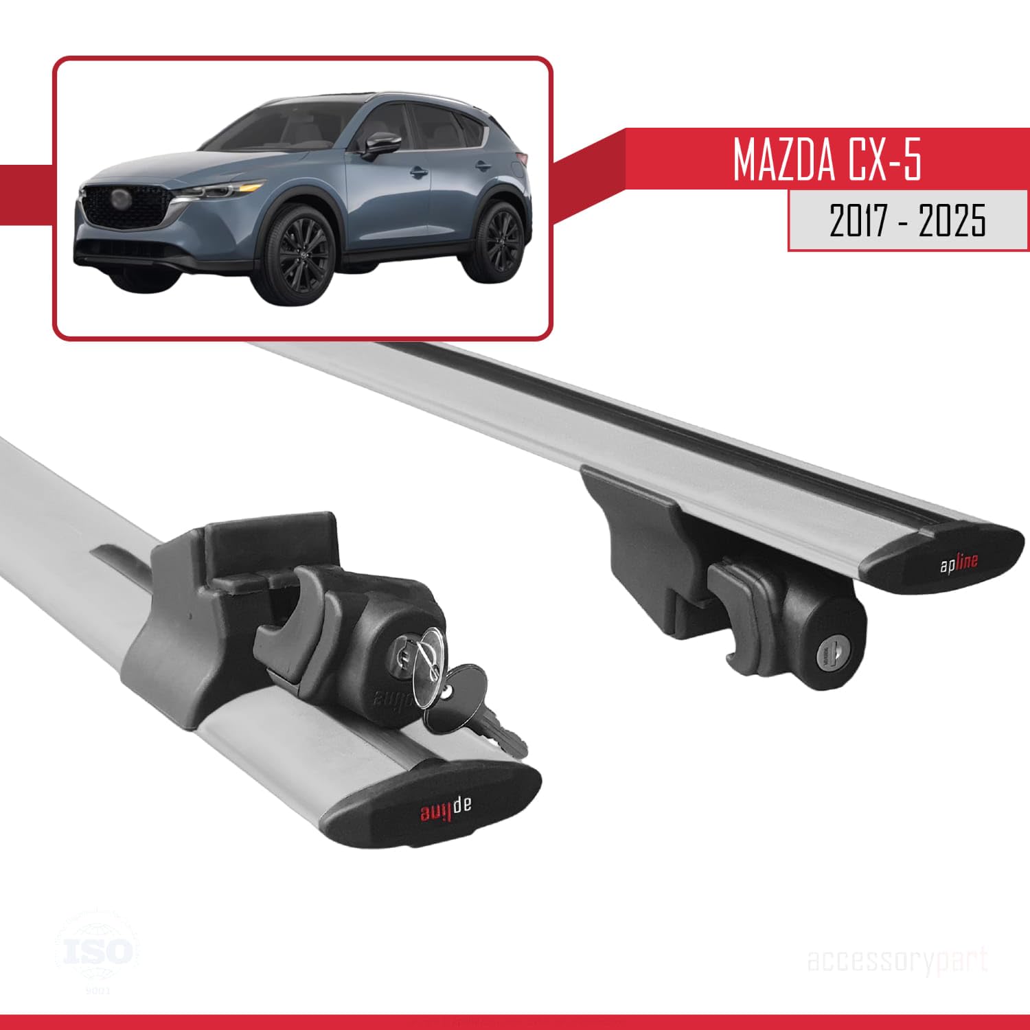 Compatible con Mazda CX-5 (KF) 2017-2025 Modelo Hook Barra de Techo Auto Portaequipajes Barras Transversales Gris Aluminio 2 Barras