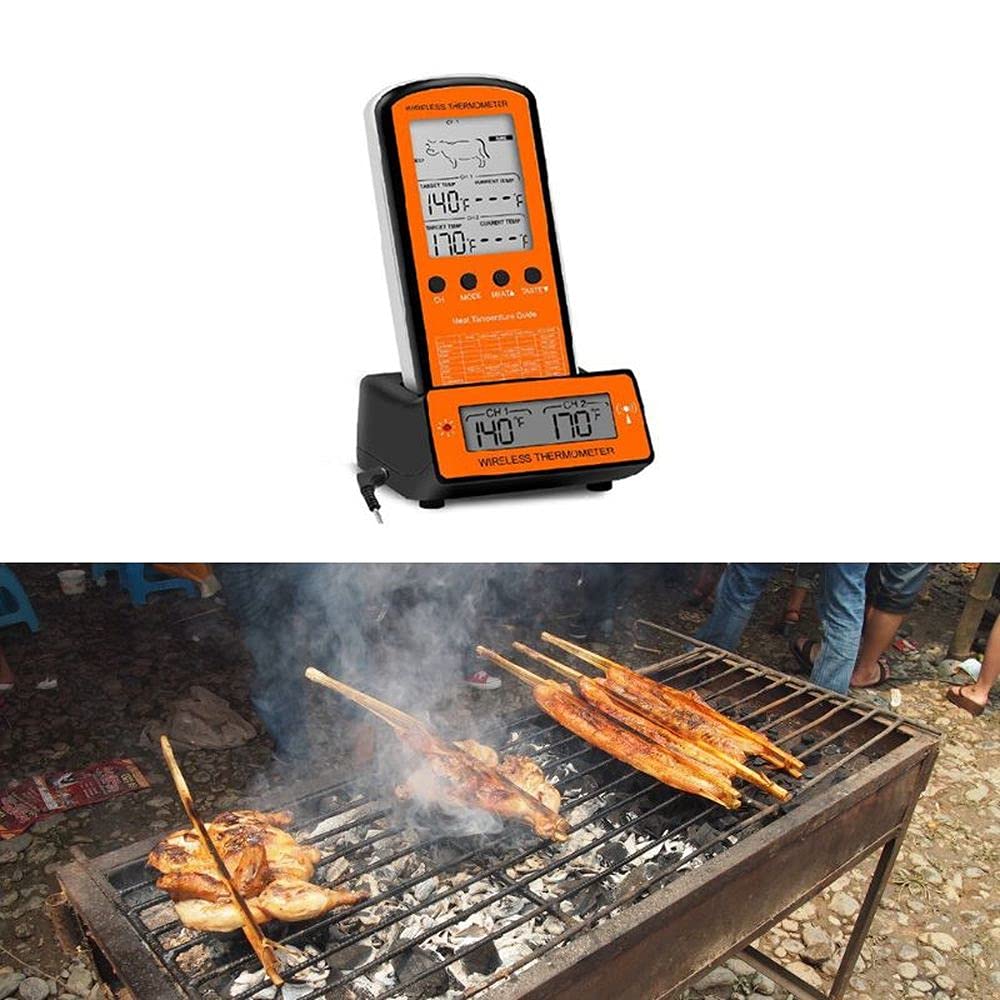 Medidor de temperatura de alimentos inalámbrico con pantalla LCD y sonda dual con 8 modos para horno de barbacoa