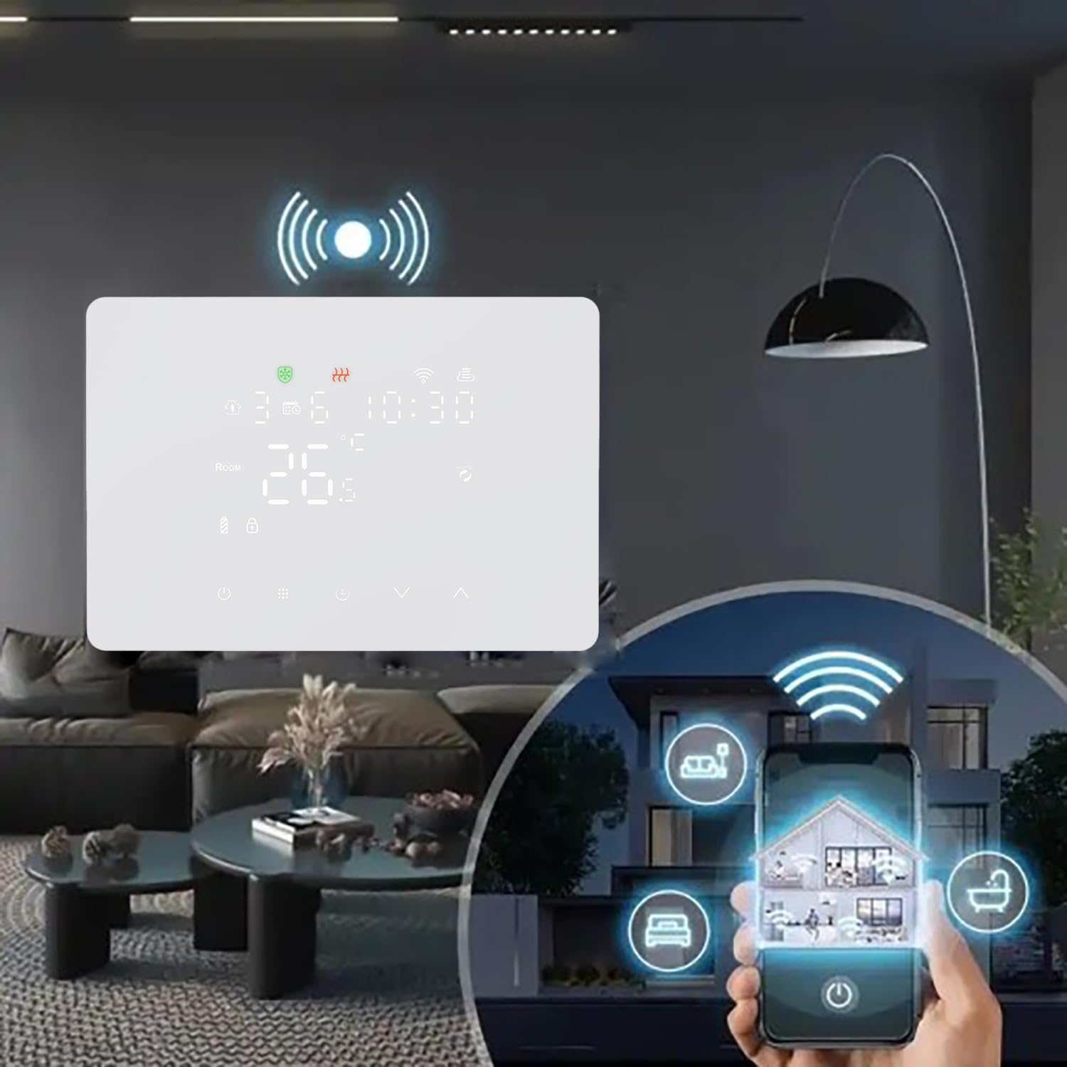 Smart Termostato WiFi per Caldaia a Gas, Termostato Ambiente da parete,Termostato Digitale Programmabile, Funzione INVERNO/ESTATE,Display LCD Touch Riscaldamento Domestico (100-240V)
