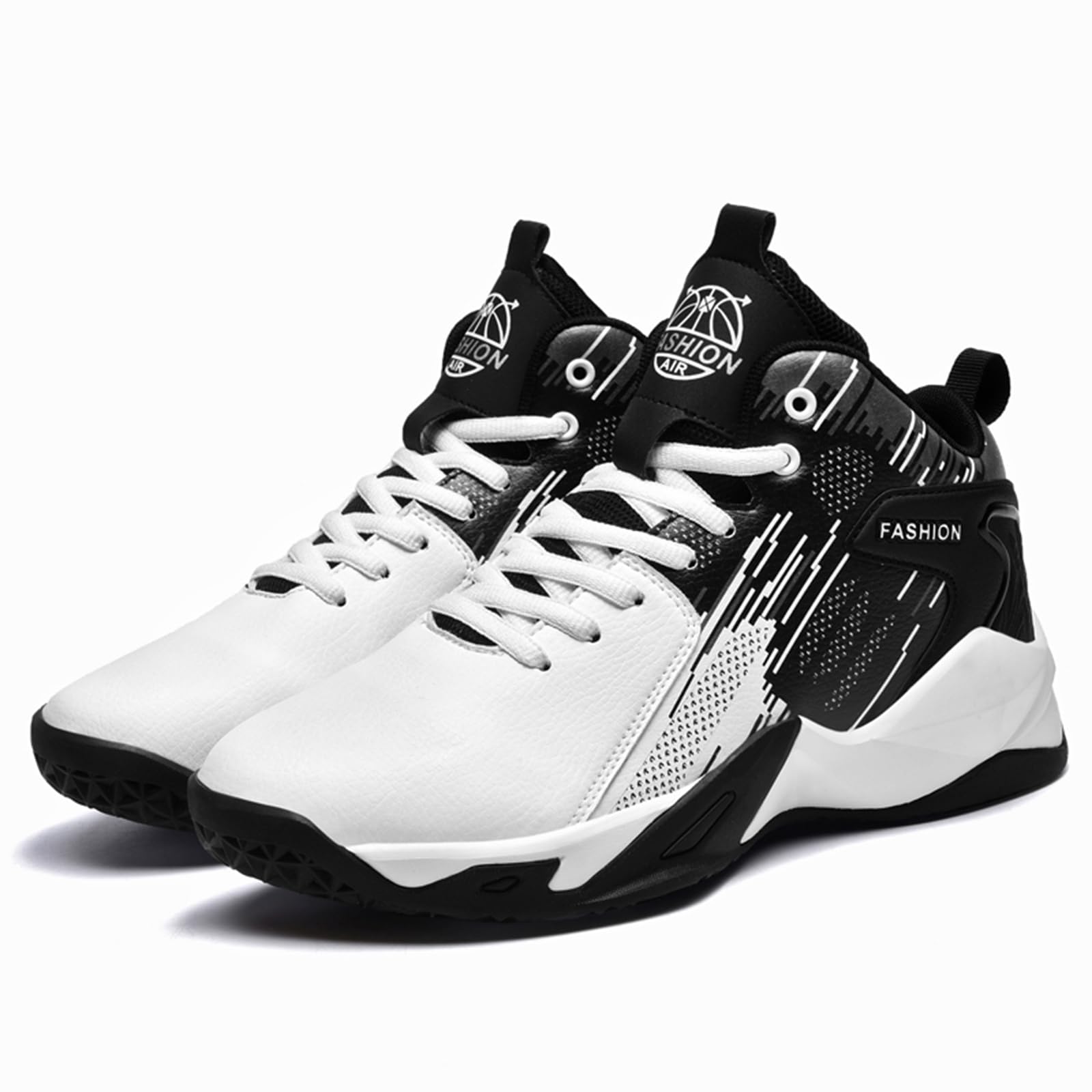 Men's High-Top Leather Lace-Up Basketball Shoes with Anti-Slip and Cushioning, Lightweigh…