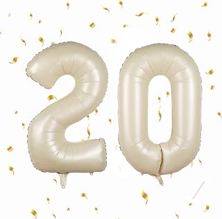 Partyhausy Ballonnen 20 jaar beige - 101 cm - Verjaardagsdecoratie voor een man of vrouw 20 jaar - Opblaasbare ballon met cijfer 20 in beige