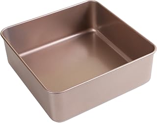 Nonstick Bakeware Loaf Pan: Carbon Steel Bread Loaf Pan Square Baking Pan Cake Pan Brownie Bread Pan (Rose Gold, 10×10×3.15in)