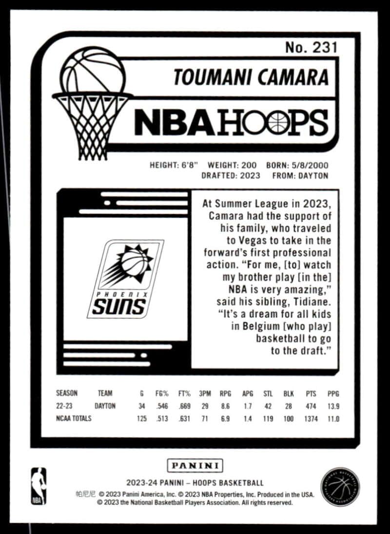 Amazon.com: Toumani Camara 2023-24 Panini Hoops #231 NM++ RC Suns 