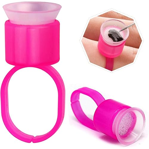 OWNALL Ink Ring Cups 100Pcs Pigment Rings, Microblading Pigment Glue Rings with Sponge Ink Cups Caps Permanent Makeup Eyelash Eyebrow Extensions Supplies