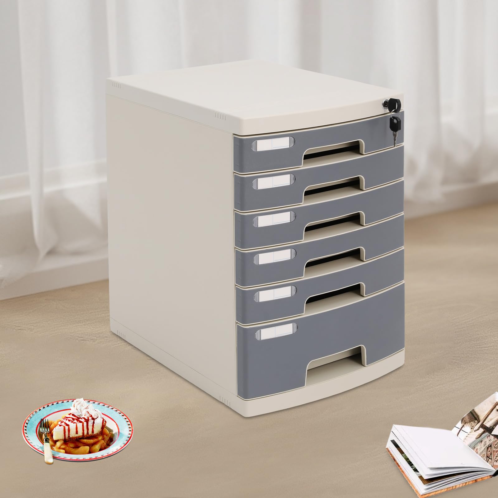 Abschließbarer Schreibtisch-Organizer mit 6 Schubladen, Regal für Dokumente, Akten & Büromaterial, 5kg Tragfähigkeit, Platzsparende Aufbewahrung für Büro, Zuhause, Wohnzimmer & Studentenwohnheim