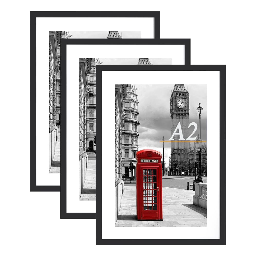 A2 Picture Frame 3Pack, A2 Black Picture Frames 42 x 59.4cm, A2 with Freestanding and Wall Mountable