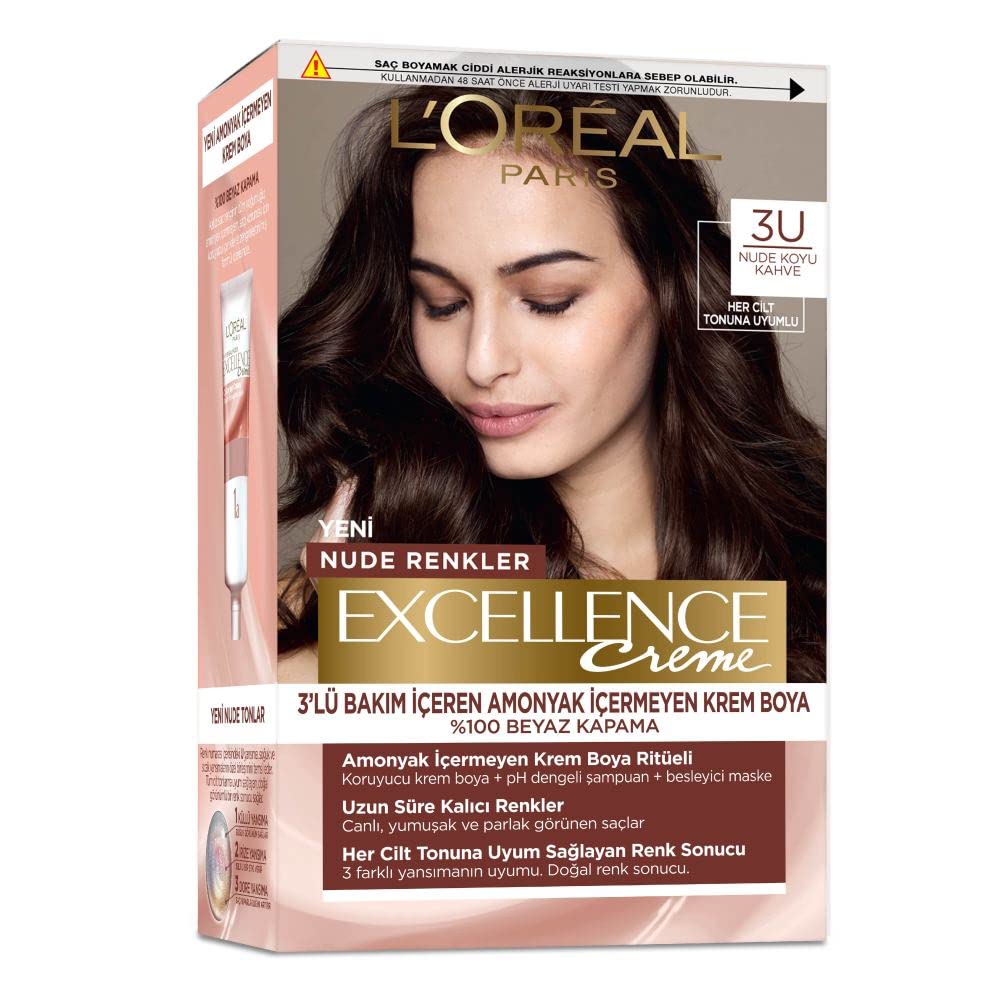 L'Oreal Paris Excellence Creme Nude Renkler Saç Boyası - 3U Nude Koyu Kahve