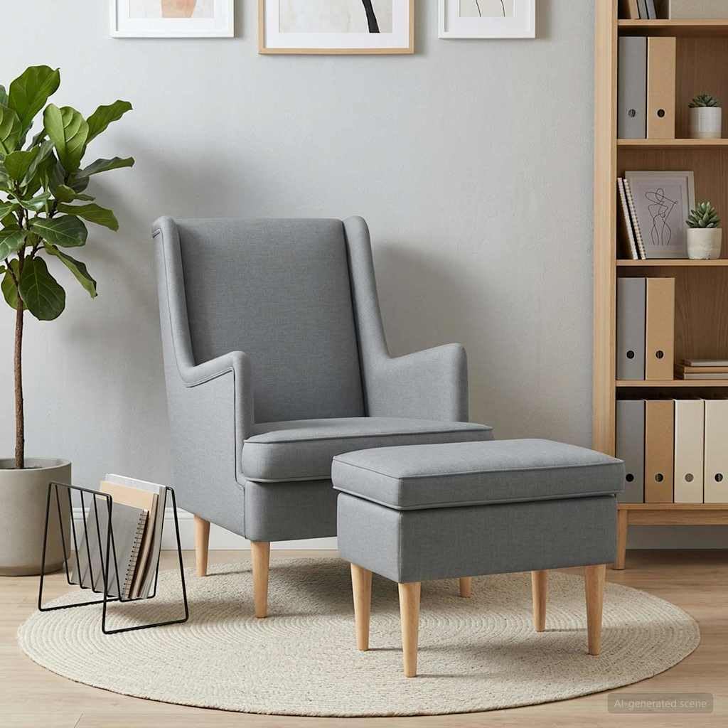 Hothingwell Poltrona con Poggiapiedi 2 Pezzi Grigio Chiaro Tessile