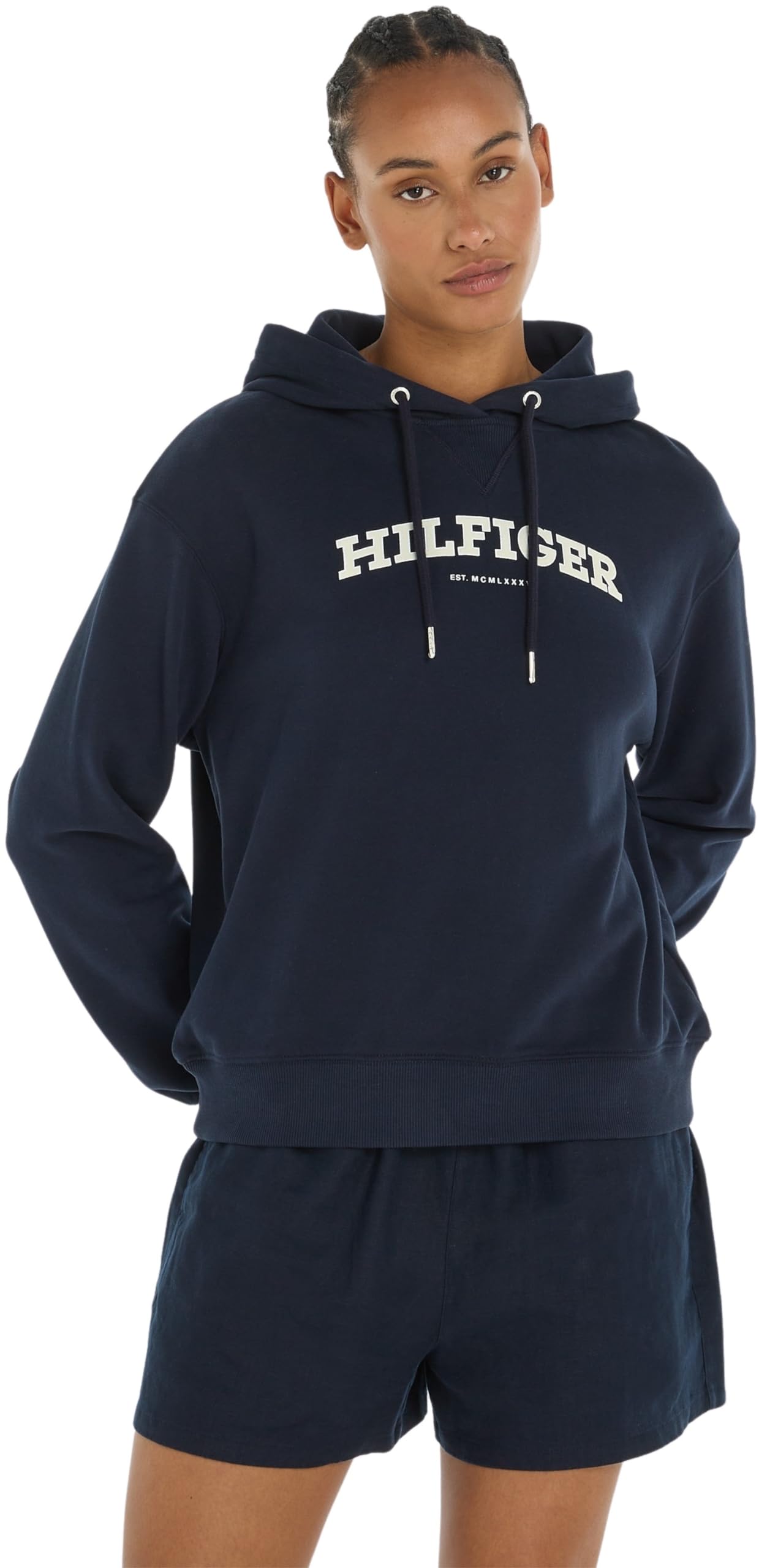 Tommy Hilfiger Women's REG MONOTYPE FLOCK HOODIE Desert Sky XXS