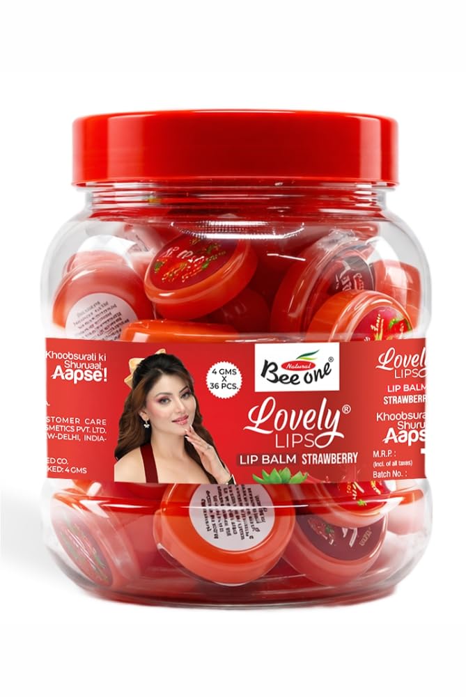 BEE ONE Strawberry Flavored Lip Balm 4gram for Women Dark Lips to Lighten With Benefits Dry & Chapped Lips Care 36 Pcs, Pink-image-6
