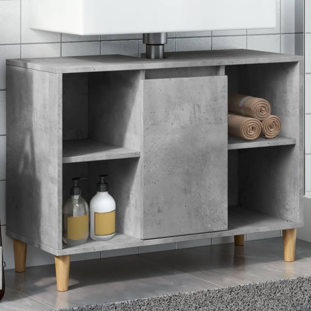 Mueble de baño de hormigón, color gris, 80 x 33 x 60 cm, material de madera con 4 estantes abiertos y 1 estante con puerta para baño, almacenamiento y montaje en pared