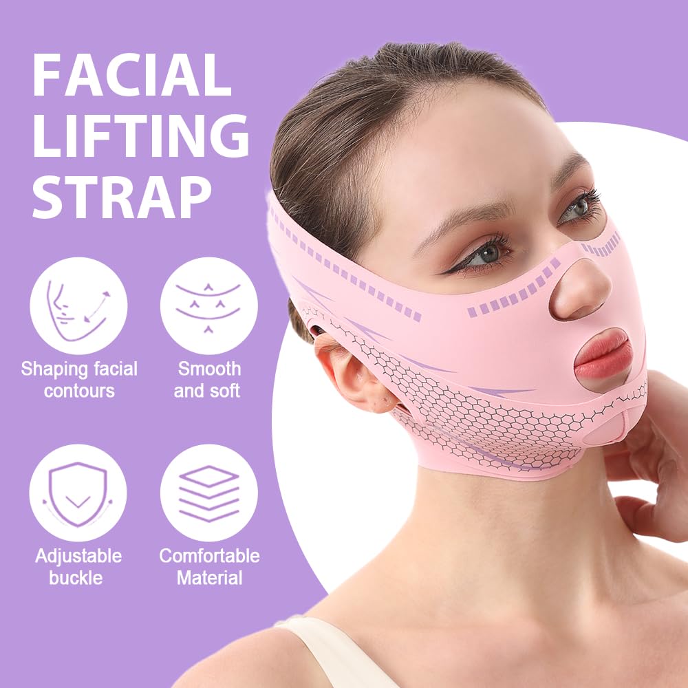 Face Lifting Belt for Sleeping - 3D Jaw Exerciser, Double Chin Reducer for Overnight Firming, Jawline Contouring, Reduces Snoring & Improves Breathing, Promotes Facial Blood Circulation