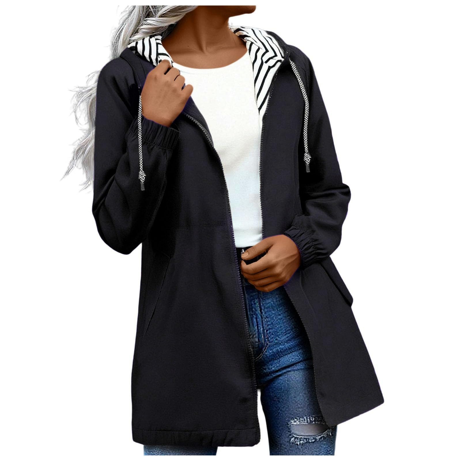 Regenjacke Damen Wasserdicht Jacke mit Kapuze Windbreaker Übergangsjacke