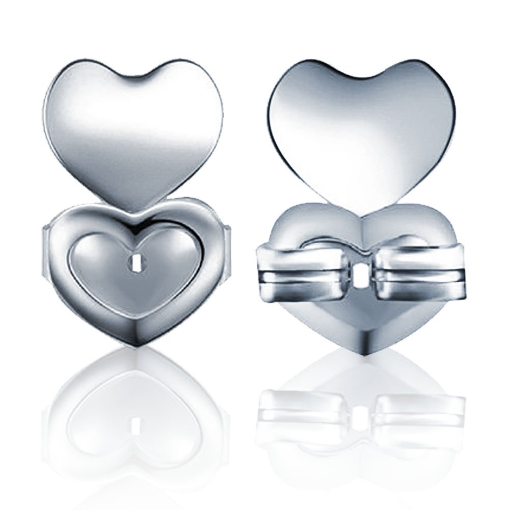 CcylezEarrings Back Lifters, 1 Pair/set Earring Backings, Heart Shape Copper Hypoallergenic Earring Posts Ear Stud Nut Earlobe Support for Droopy Ears Ear Lobe Reinforcement(Silver)