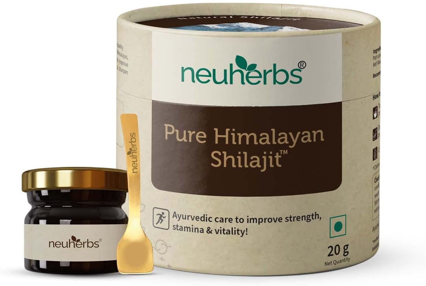 Neuherbs Pure & Original 100% Ayurvedic Himalayan Shilajit/Shilajeet Resin 20G with 75% Fulvic Acid for Men & Women | Energy Boost & Immune Support | Lab Tested 20G Pack of 1 Black
