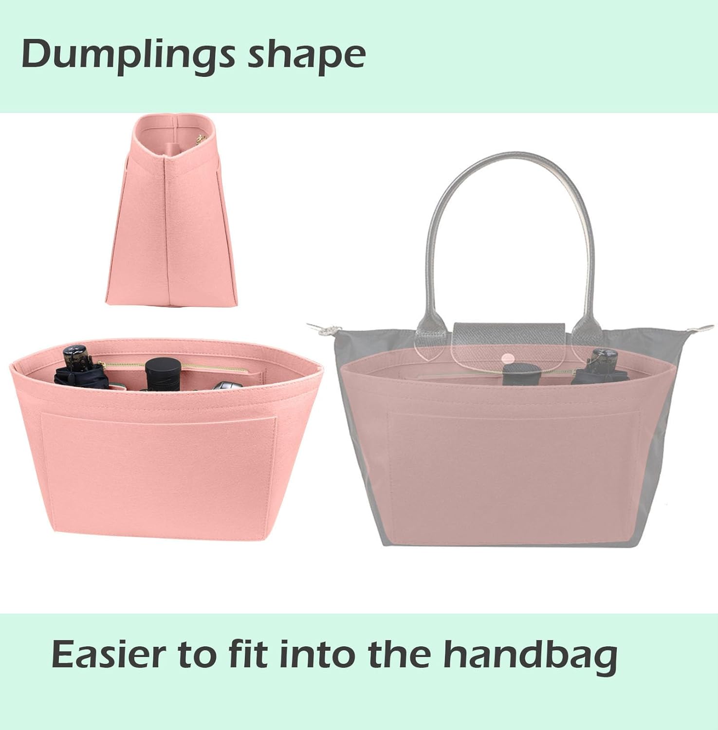 Lckaey handbag organizer insert for Longchamp Le Pliage organizer insert large purse organizer 1028pink-L