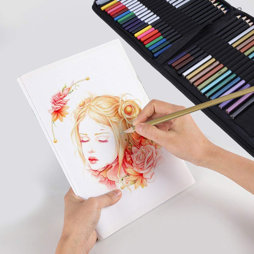 44-Teiliges Zeichenset für Erwachsene, Professionelles Zeichenstifte Set, Buntstifte für Künstlerbedarf, Malset mit Tasche, Ideale Aquarellstifte für Kinder