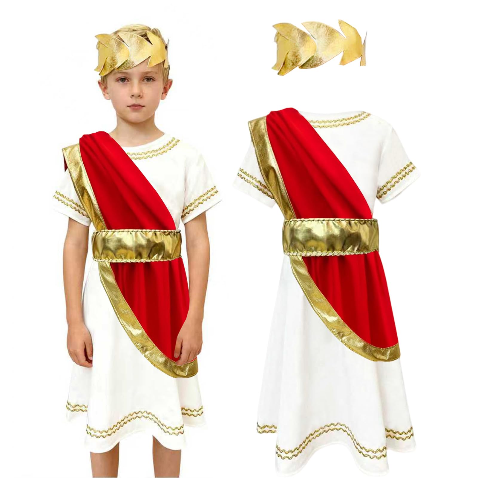 AOOWU Roman sukienka, 3 szt. Roman Toga kostium dla dzieci, rzymski kostium na cosplay, stroje na imprezę toga, Halloween, karnawał (S-L)