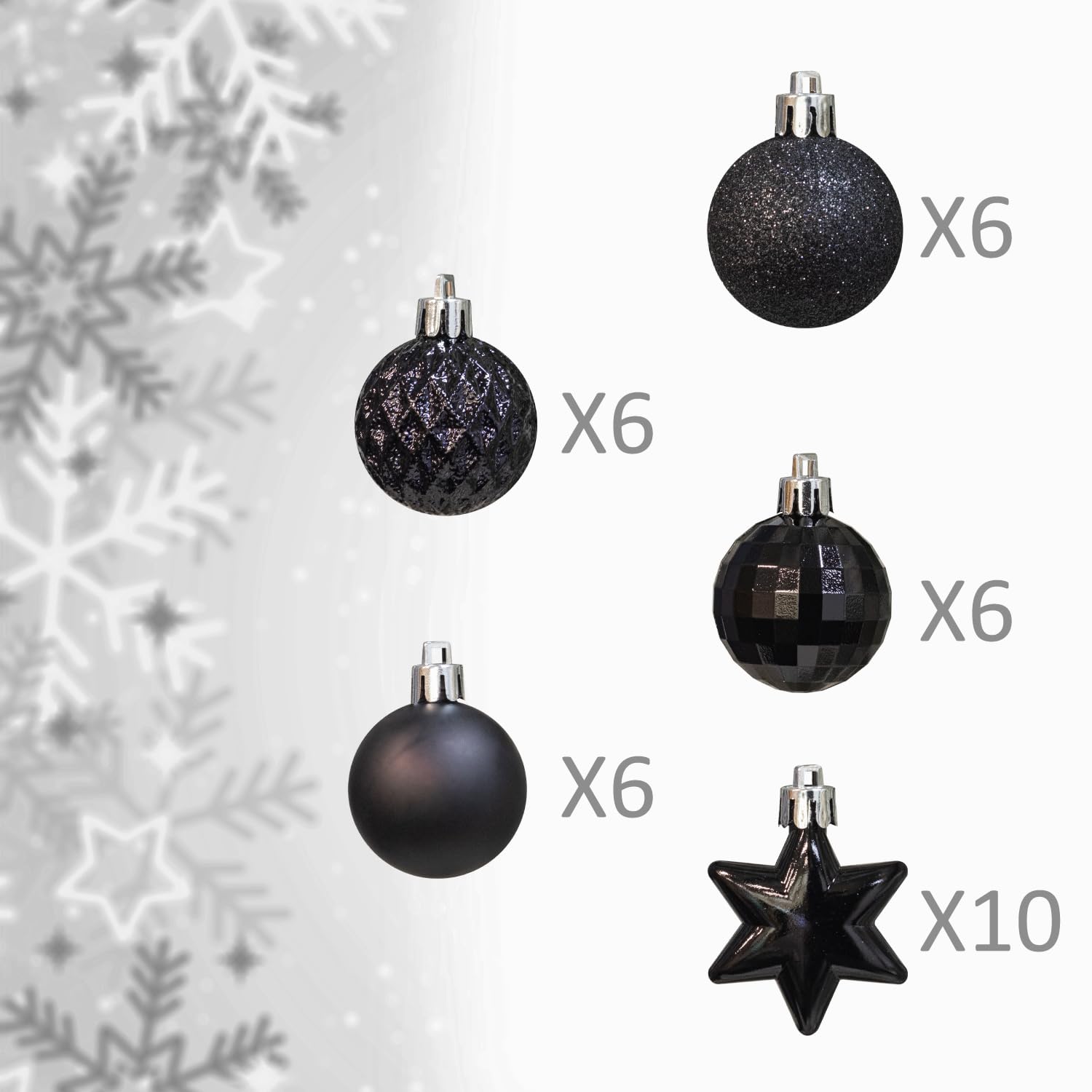 KI Store Black Christmas Balls 34pcs 1.57-Inch Small Christmas Tree Decoration Ornaments for Xmas Tree Halloween Wreath Garland Decor Ornaments Hooks Included