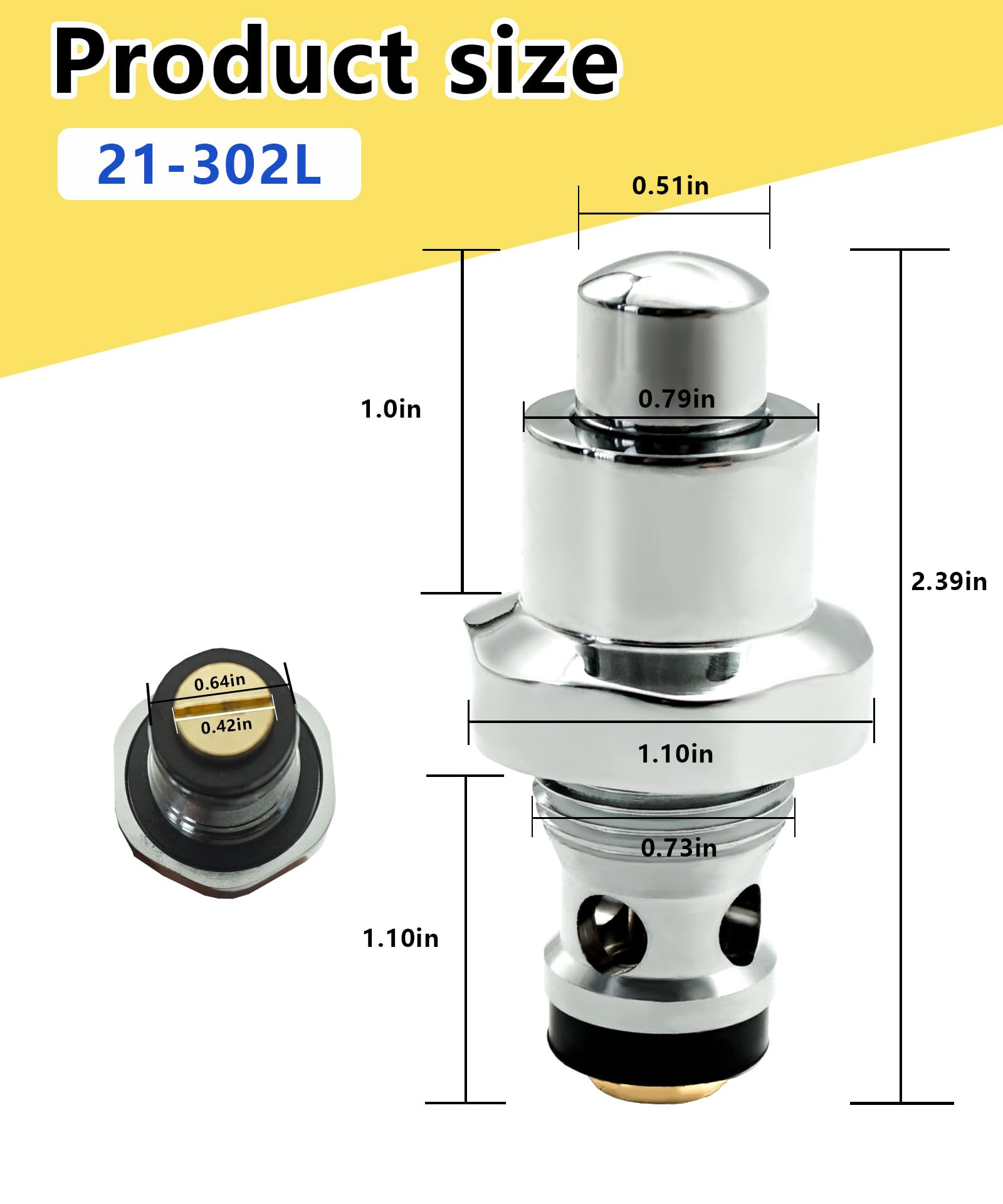 21-302L Faucet Low Lead Button Valve Assembly Fits For Krowne Pre-Rinse Spray Heads,Knee Valve,Foot Valves,Faucet For Commercial Kitchen (Metal Silver Finish)