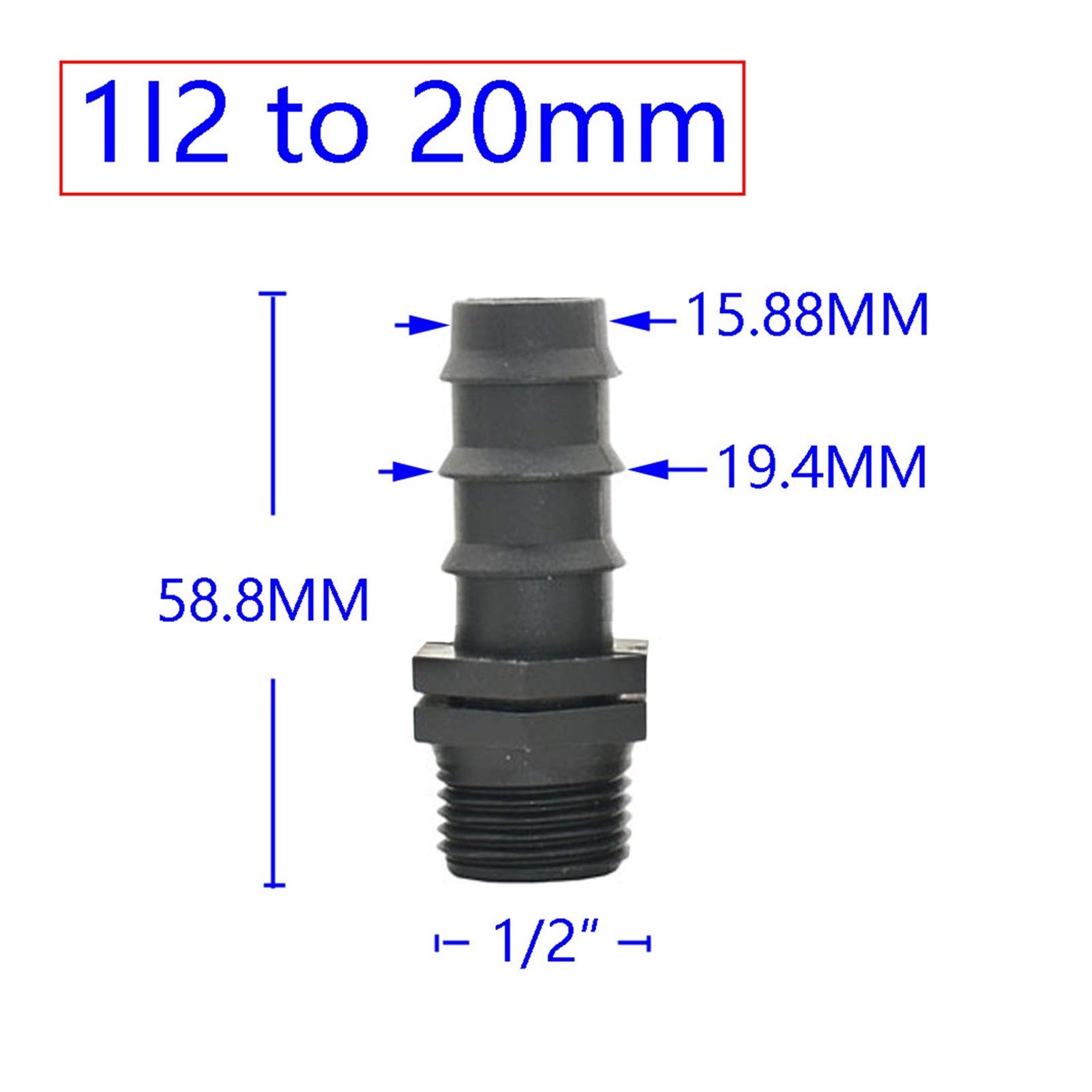 Adaptador de conector de manguera Paquete de 50 mangueras de jardín 1/2 3/4 1 pulgada a 1/2 3/4 accesorios de púas roscados 16 mm 20 mm 25 mm Junta de manguera de plástico (Color : Purple)
