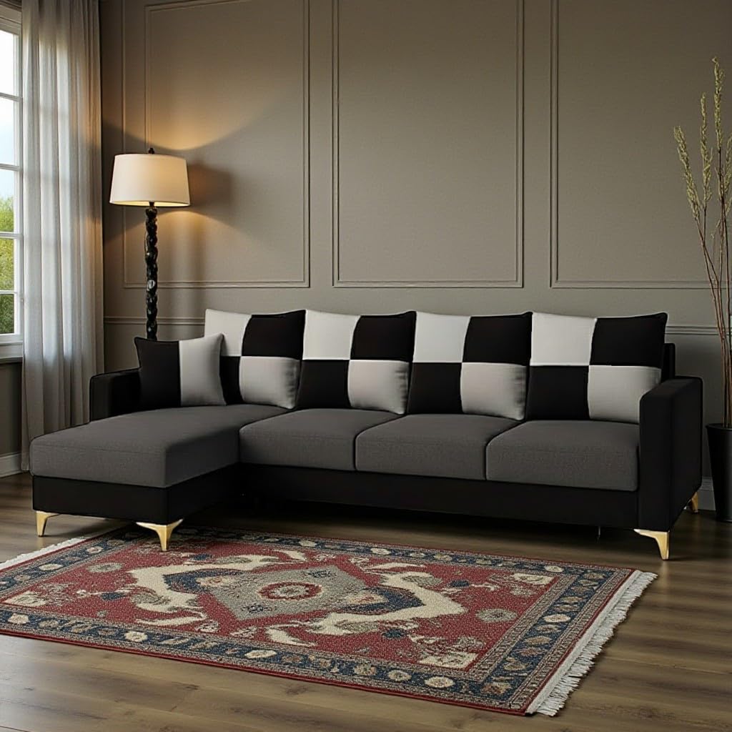 CASASTYLE Brogan 5 Seater Fabric LHS L Shape Sofa Set (Dark Grey-Black) | Velvet Finish | Comfortable Sectional Sofa for Living Room CASASTYLE Brogan 5 Seater Fabric LHS L Shape Sofa Set (Dark Grey-Black) | Velvet Finish | Comfortable Sectional Sofa for Living Room