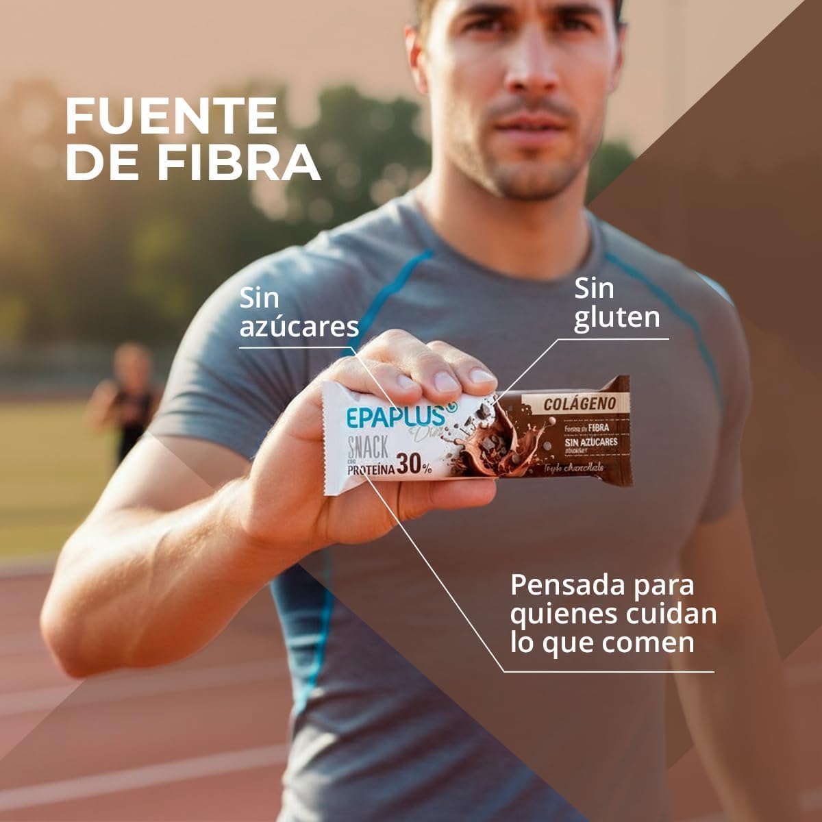 EPAPLUS Diet | Barritas Proteína con Colágeno | 30% Proteínas y 6g Colágeno por Barrita 50g | Sin Azúcares Añadidos | Fuente de Fibra | Triple chocolate | Pack 12 Unidades