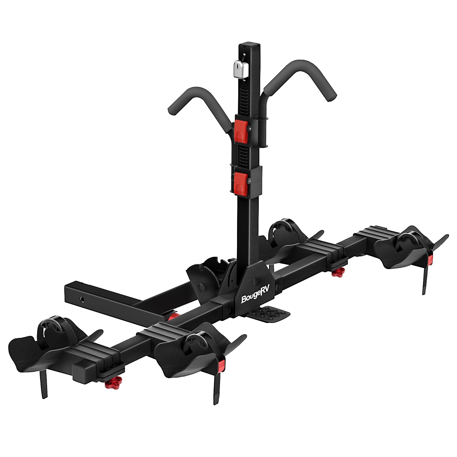 Photo 1 of BougeRV Lockable Hitch Mount Bike Rack Platform 2-Bike Carrier for SUV & Truck, Lightweight E-Bike Compatible, Foldable & Tilting to Open Trunk, Easy Assembly Bike Rack Fit for 2'' Hitch Receiver