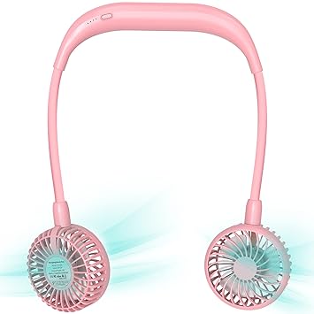 AMACOOL Neck Fan Battery Operated Neckband Fan Hand-Free Wearable Personal Fan for Hot Flashes Home Office Travel Outdoor Sports (Pink)