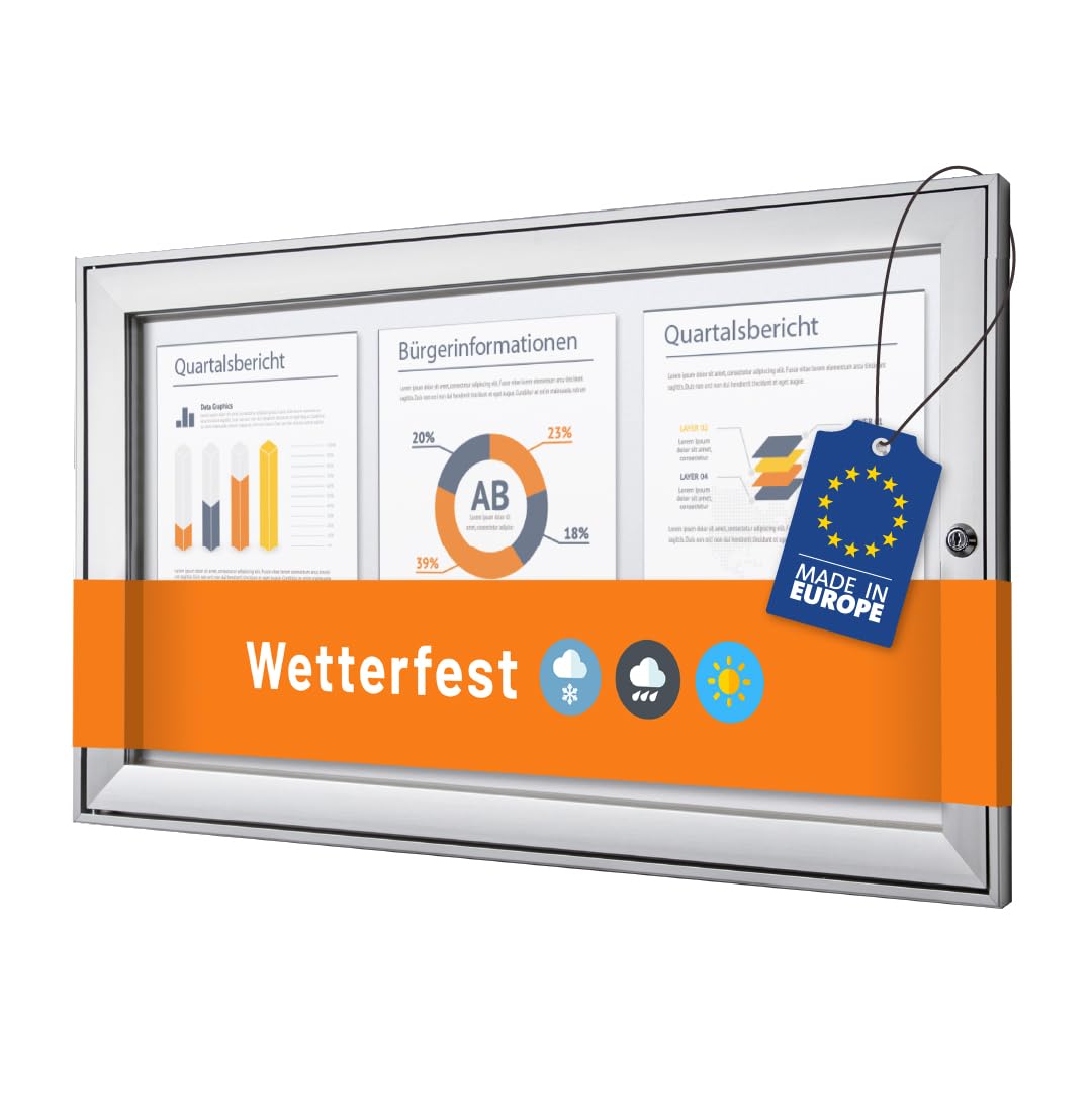 Schaukasten außen 3x DIN A4 | wetterfest | abschließbarer Infokasten mit SAN-Scheibe | beschreibbare magnetische Rückwand | ideal für Außenbereich & Outdoor Wand-Montage