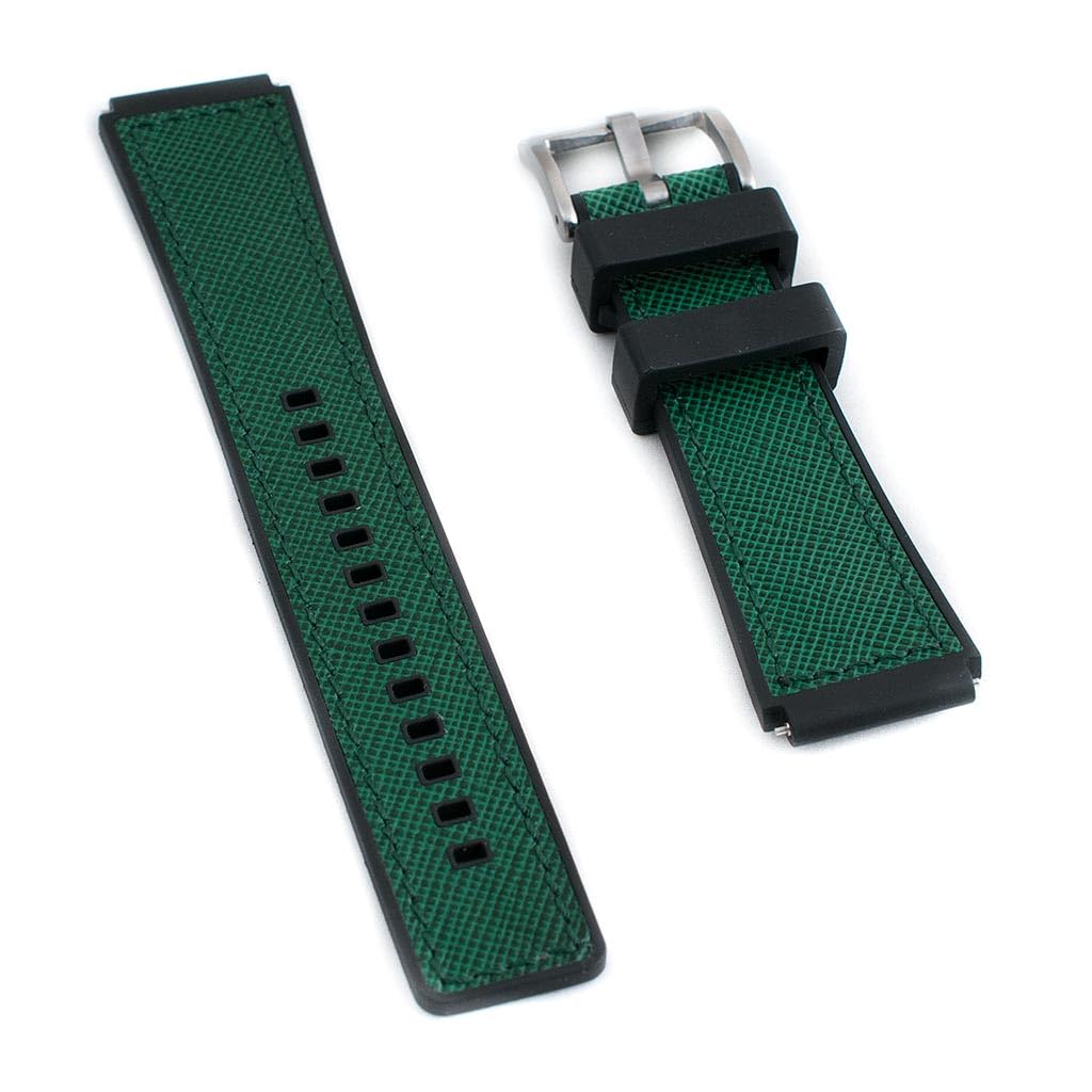 StrapHabit Ersatz-Uhrenarmband für Q Timex, passend für 36 mm, 38 mm, 40 mm, M79, GMT, Chronograph – TQ18 Schnellverschluss-Lederarmband & FKM-Gummi-Hybrid, 18 mm