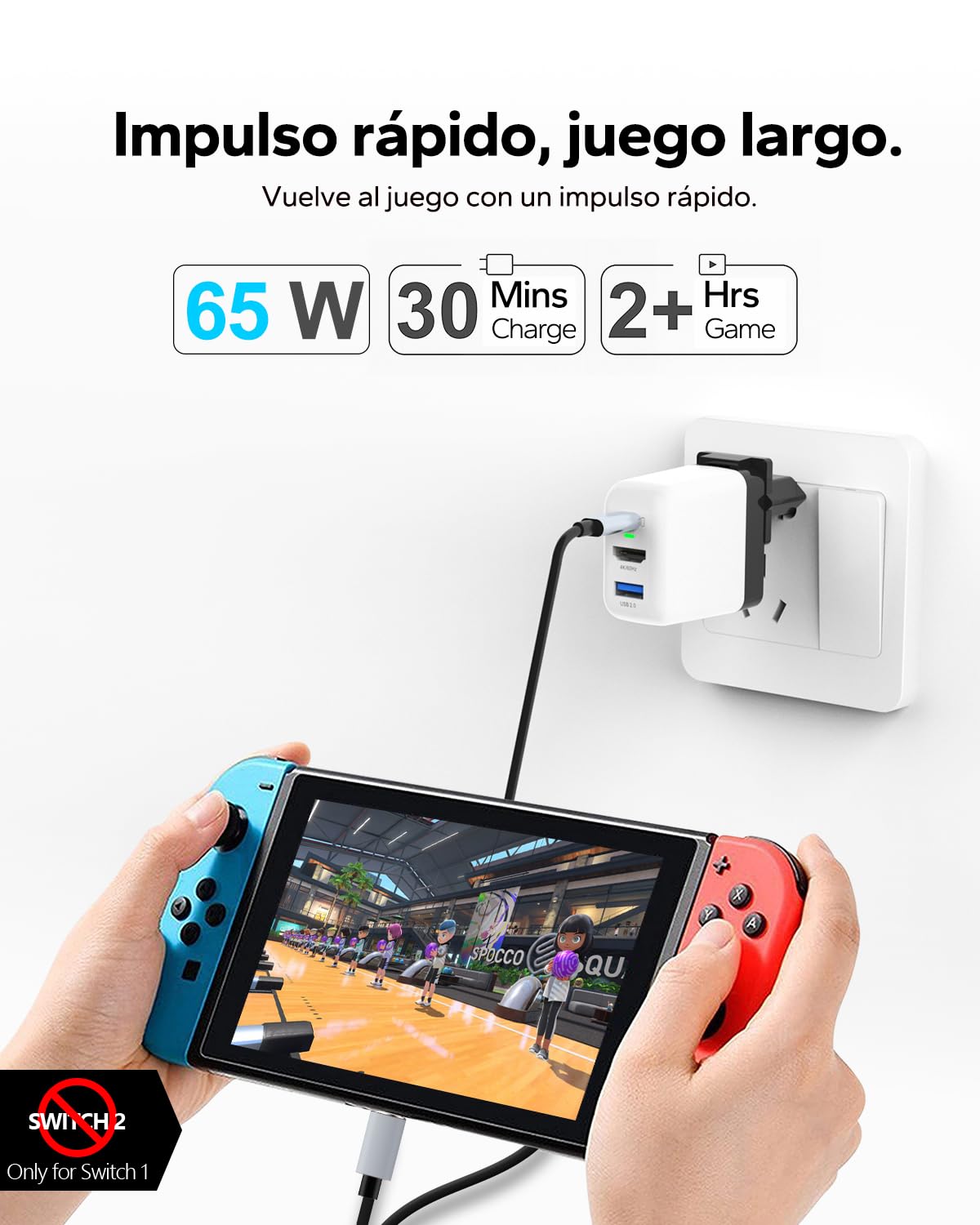 Base de carga para Nintendo Switch OLED/Steam Deck, fuente de alimentación Mini GaN con 3 puertos (USB C+USB A+4K/HD), estación de acoplamiento portátil compatible con Switch/Steam Deck/Rog