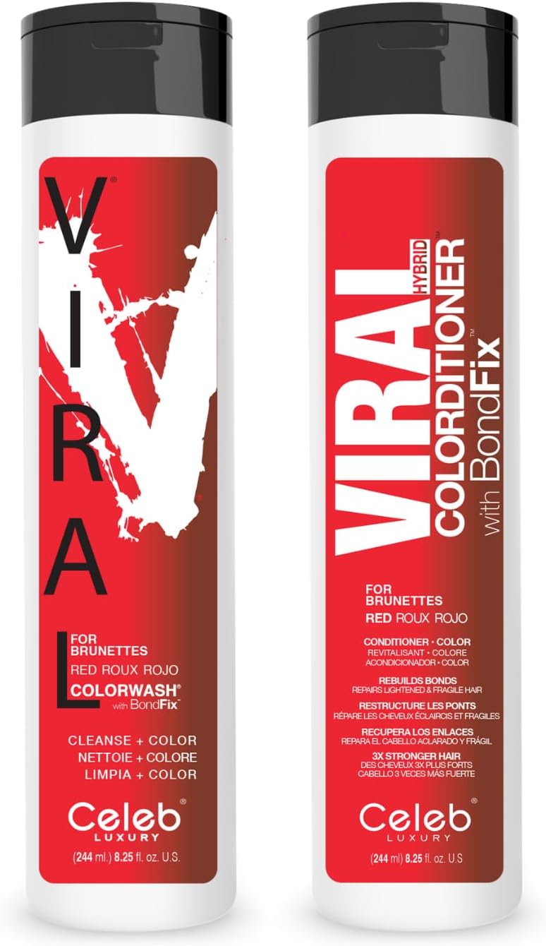 Celeb Luxury Intense Color Depositing Colorwash Shampoo + BondFix Rebuilder, Vegan Hair Dye, Sustainably Sourced Plant Based, Semi Permanent Hair Color, Viral and Gem Lites Duos