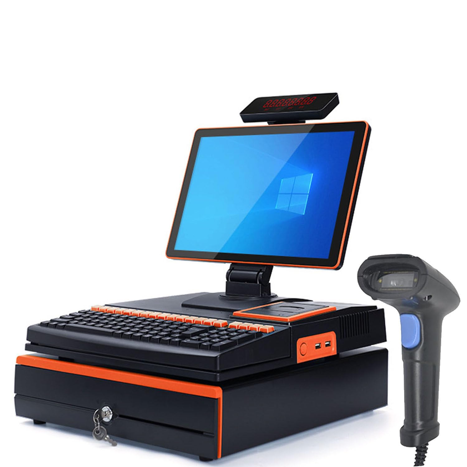 Tpv Tactil Hosteleria,Pos,15,6" Doble Pantalla + 4G+128GB + Impresora de Recibos,Escáner Portátil + Cajón 7 Rejillas,Restaurante/Hotel,Gestores Hostelería/Administradores Single