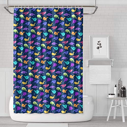 Blue Whale Fashion Man 4pcs Sea World Dolphin Shower Curtain Set Bathroom Shower Curtain Non Slip Bath Mat Toilet Lid Cover Polyester Waterproof Bath Curtain And Rug Set 12 Hooks 4pcs 72x72