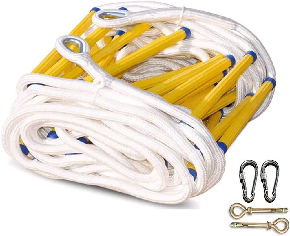 Corde de sécurité Incendie, Échelle de Corde d'évacuation d'urgence en Cas d'incendie avec 2 Crochets, antidérapante et Ignifuge