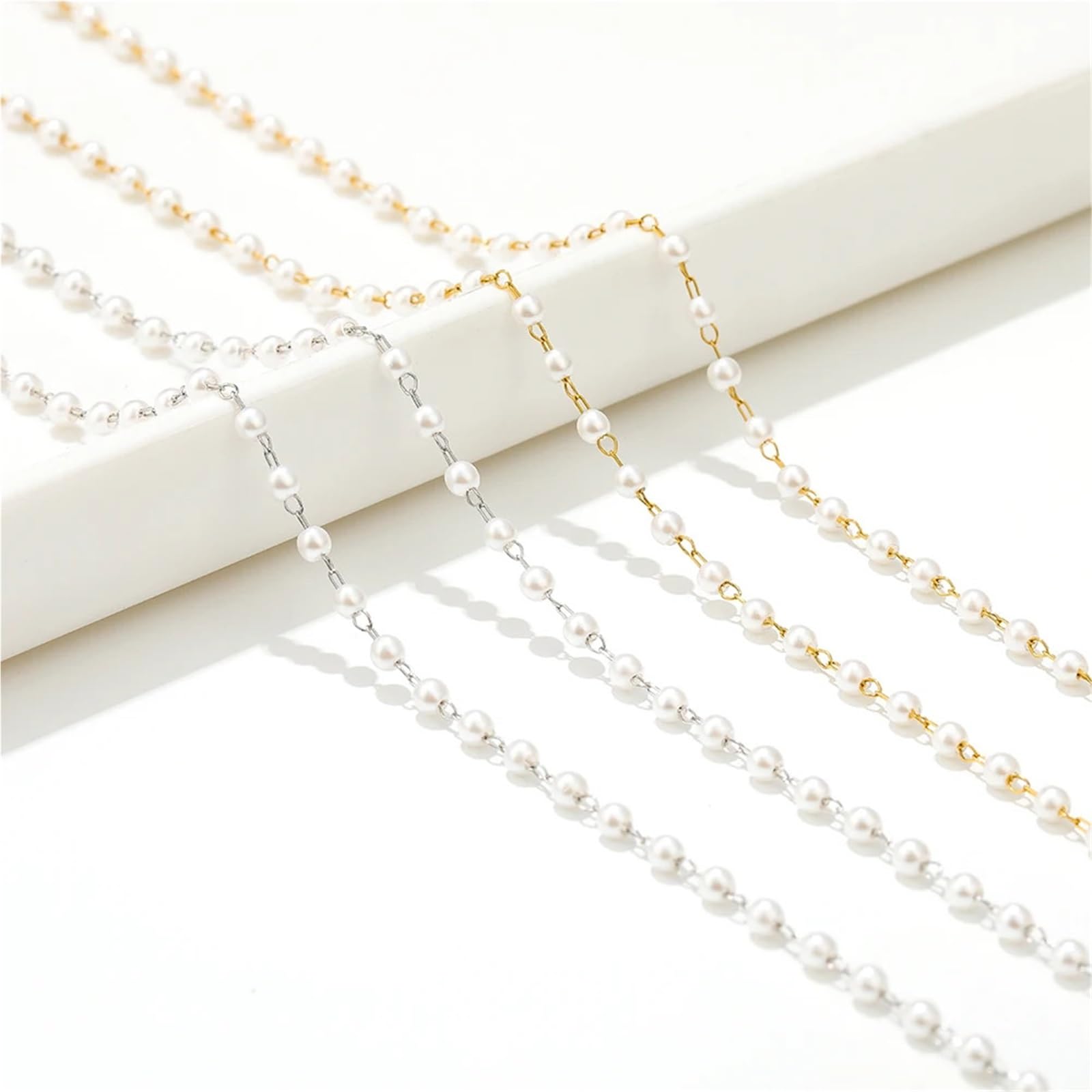 Catena di perline a sfera, Catena a sfere in acciaio inossidabile da 6 metri e 3 mm di larghezza for la creazione gioielli braccialetti fai-da-te(Gold Color)