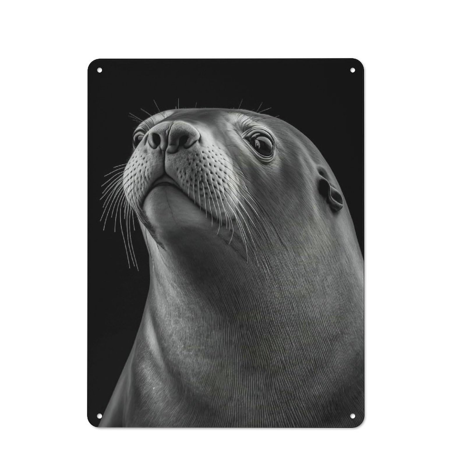 Junmoney Style-9 Portrait Of A Sea Lion Decorative Metal Plaque 40X30cm, Shop Front Style Restaurant Wall Art For Coffee Bar, Small Shop Or Dining Room