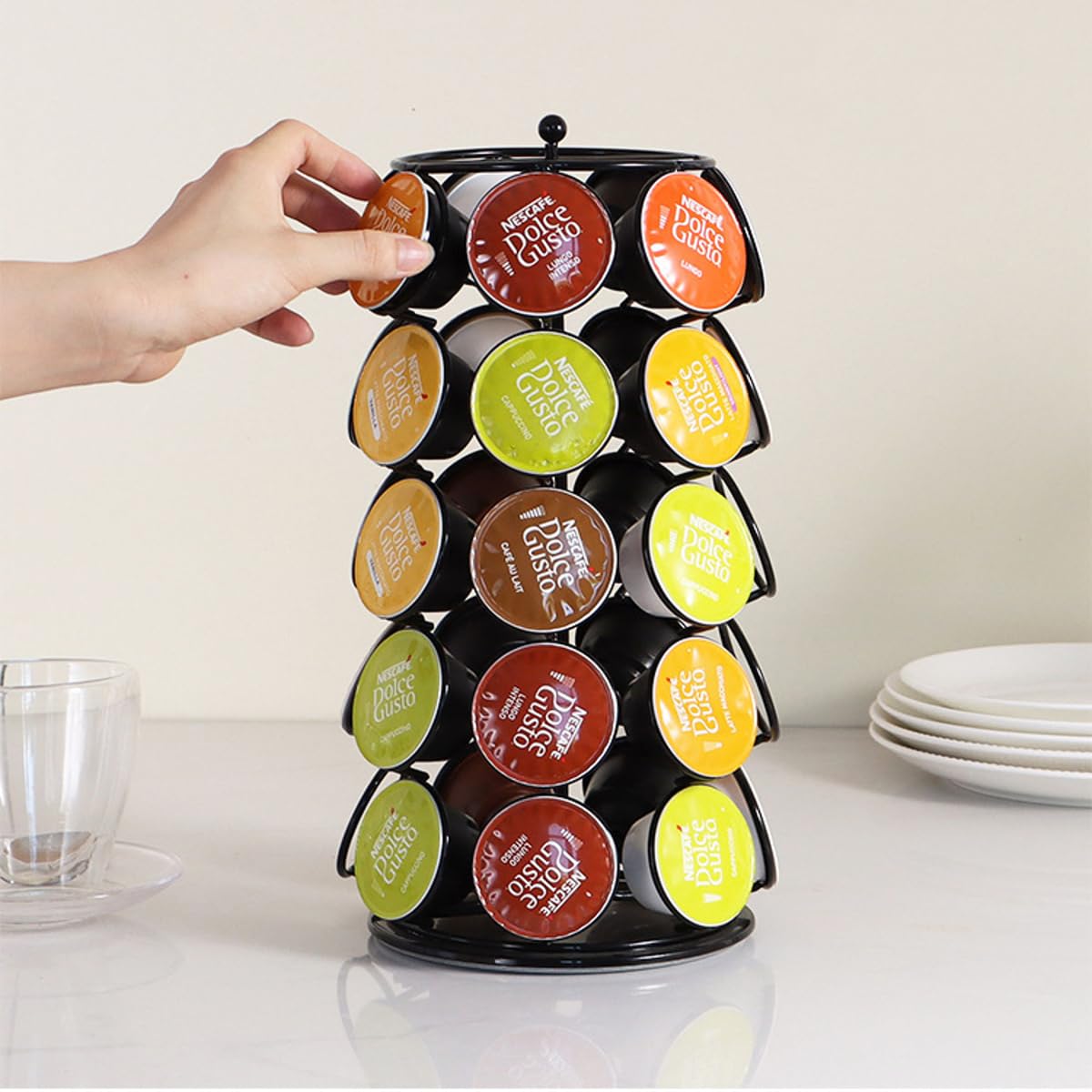 Supporteur de capsules de café, Support porte-capsules de café noir for distributeur à tour tournante 35 dosettes