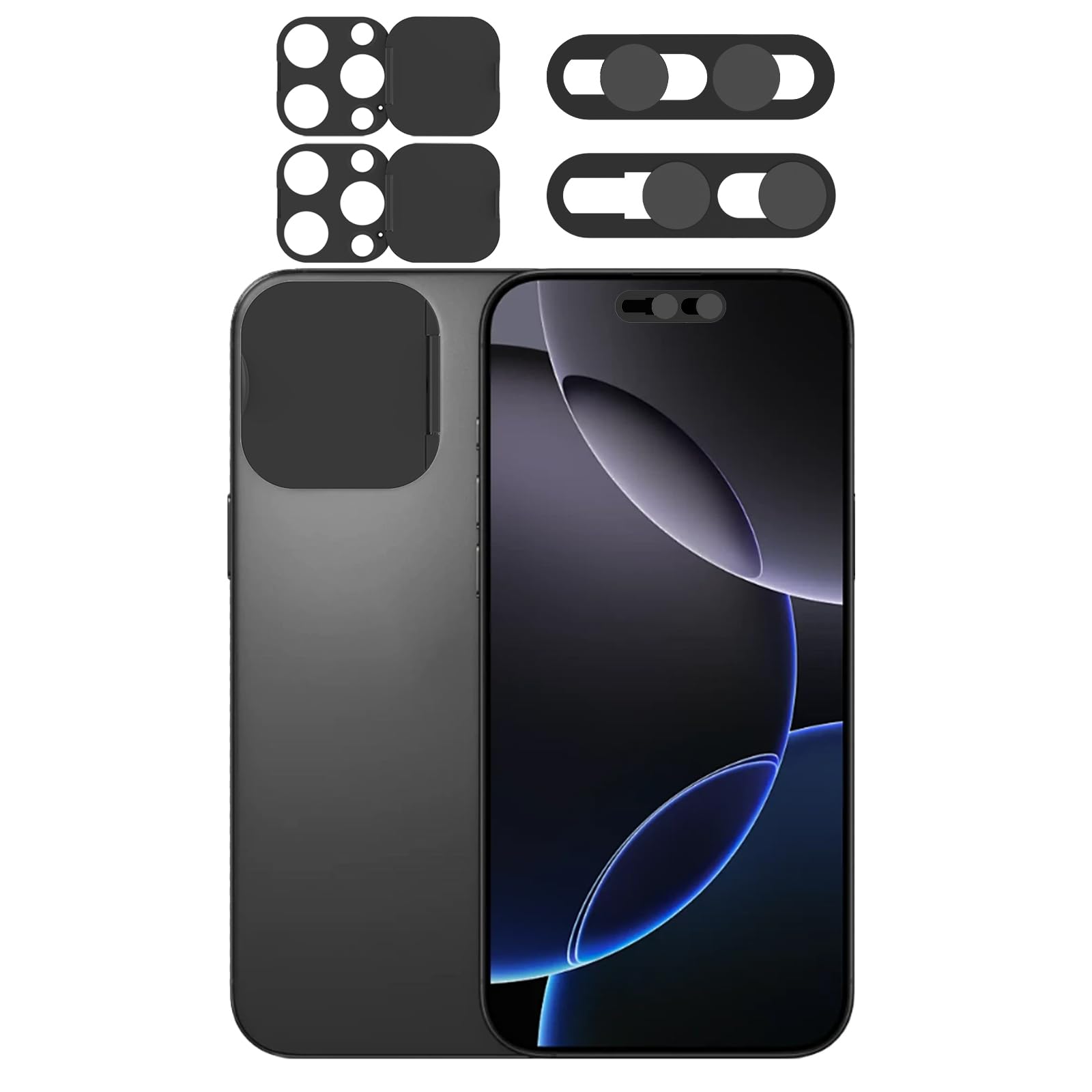 EYSOFT Privacy Cover Compatible for iPhone 16 Pro/16 Pro Max with Front Camera Cover,Protect Privacy and Security,Open/Close Face Recogition Anti-Spy Camera Cover, Easy-Adhesive Design-2Pack Black