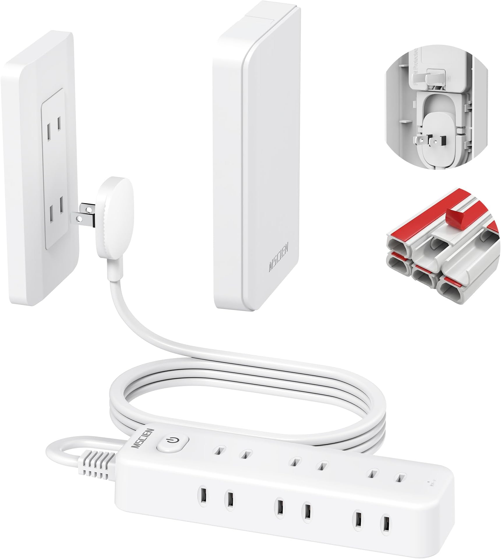 - Mscien エムサイン コンセントカバー 電源タップ 9個口 2m 延長コード 雷ガード 薄型 赤ちゃん 子供保護 二重プラグ固定 取り外し可能 一括スイッチ 壁掛け 配線保護