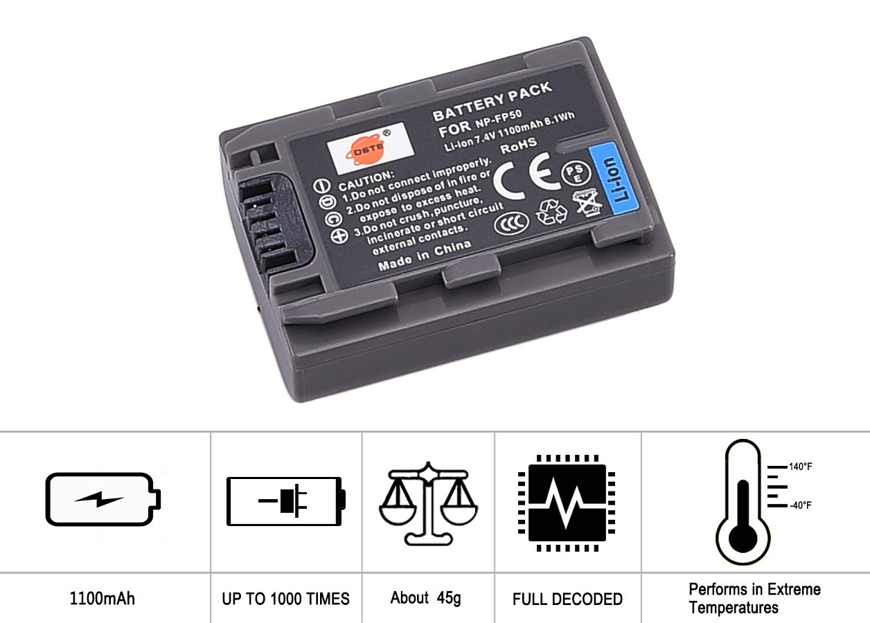DSTE 2pcs NP-FP50 Batterie Compatible avec Sony NP-FP30,NP-FP60,NP-FP70,NP-FP71,DCR-30,DCR-DVD105,DCR-DVD202E,DCR-DVD203E,DCR-DVD205E,DCR-DVD304E,DCR-DVD305