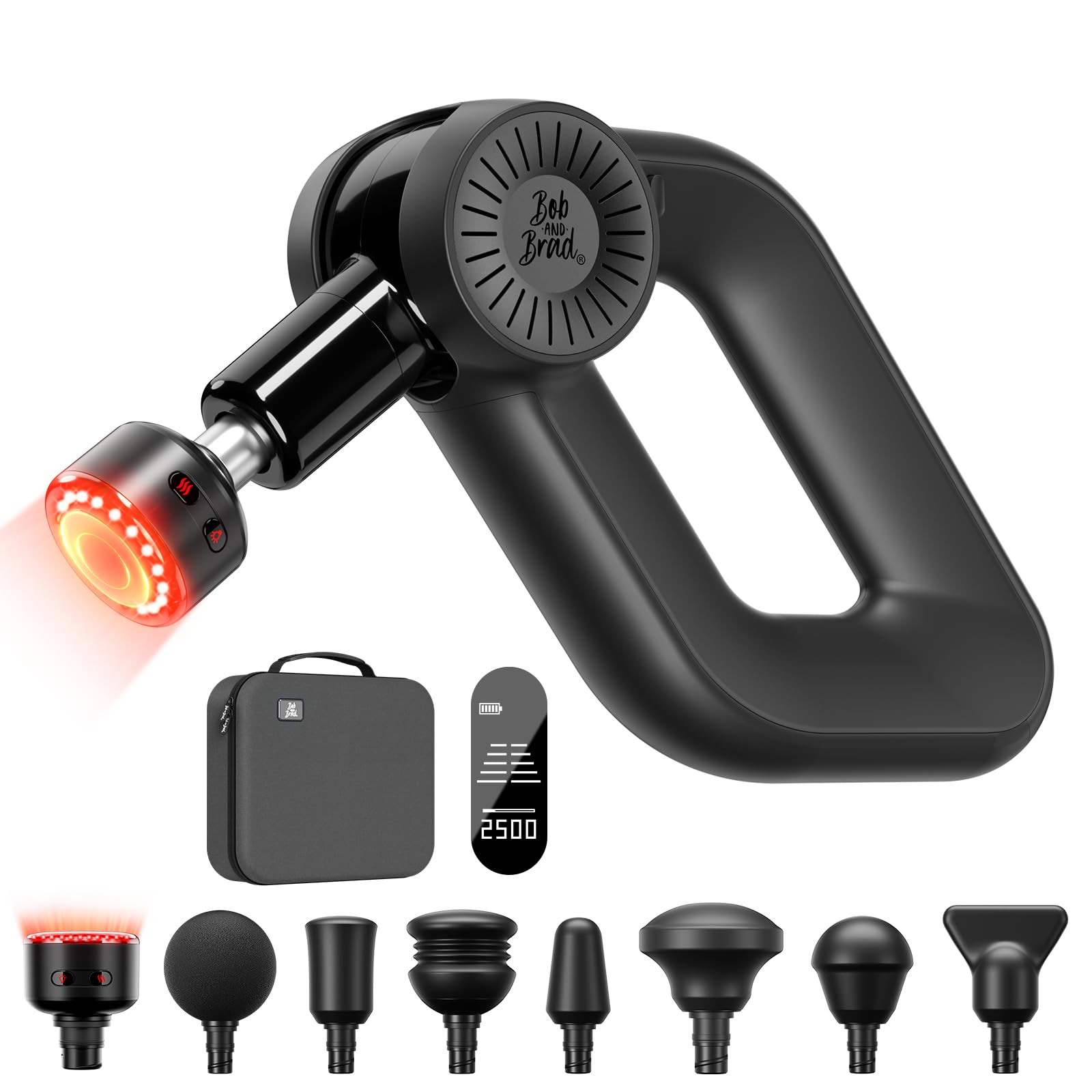 BOB AND BRAD D6 Ultra Massage Gun with Infrared Light, Deep Tissue Percussion with 16mm Amplitude, 7 Heads, Professional Muscle Massager Gun for Athletes, Gifts for Men Women Athletes