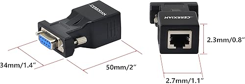 Miniatura 4 de CERRXIAN DB9 RS232 macho y hembra a RJ45 hembra puerto COM a LAN Ethernet Cat5e Cat6 adaptador extensor de acoplador serie (paquete de 2)