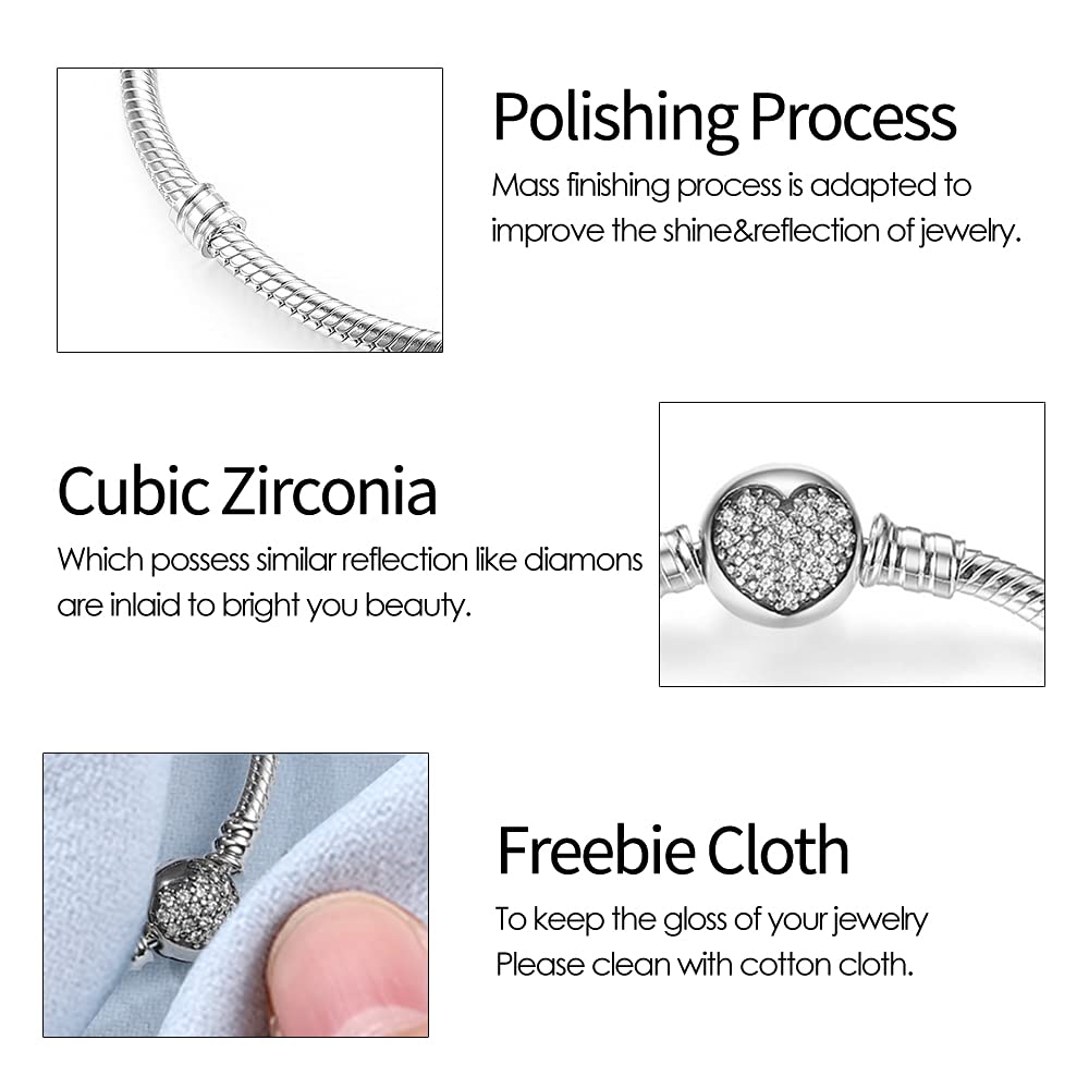 KUNSIR Moments-Bracciale Donna Adatto per Ciondolo Argento Sterling 925 Braccialetto Snake Bracciali Compatibile con Pandora Ciondolo B2