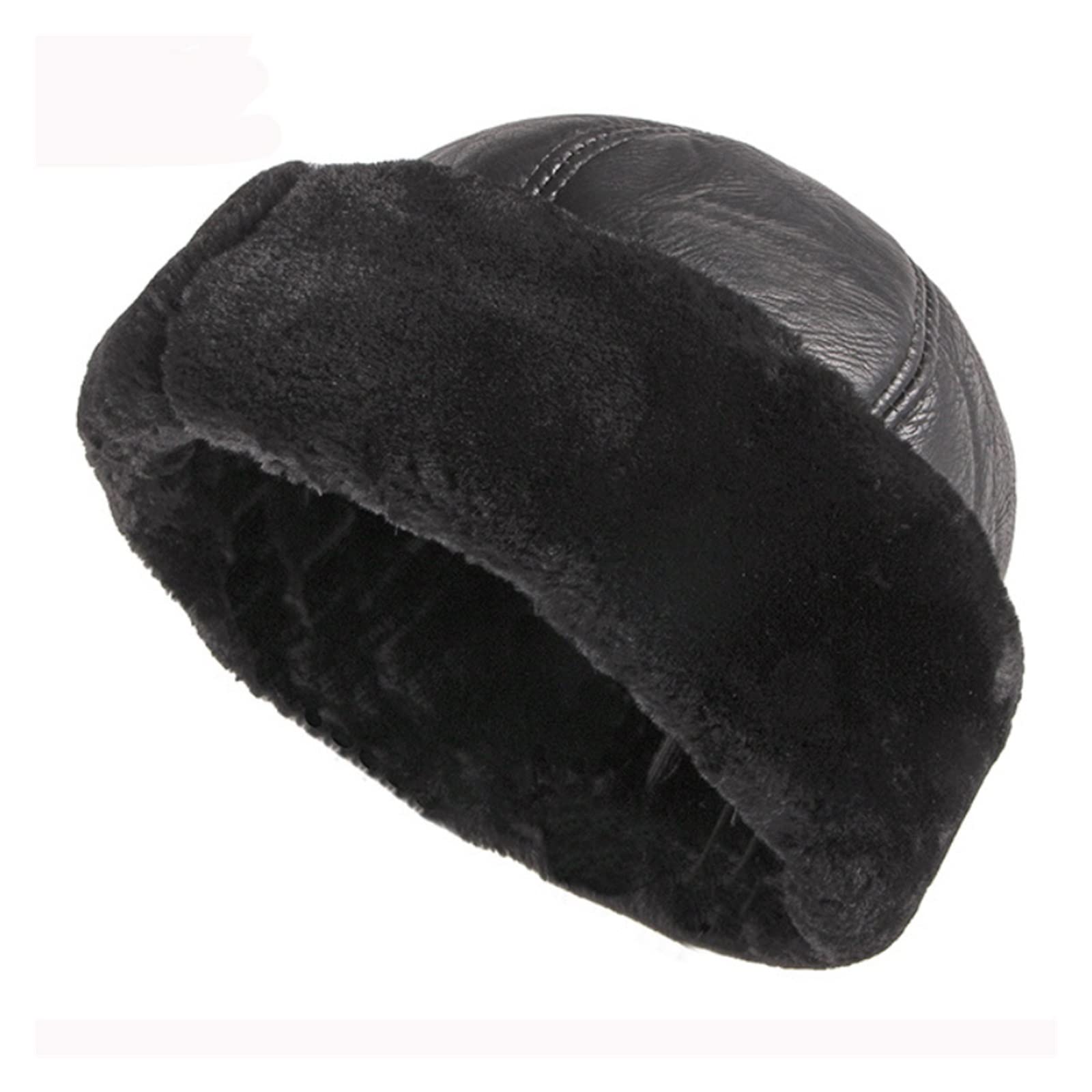 Gruba ciepła czapka zimowa Męska czarna czapka z podszewką z wełny (Color : Black, Hat Size : 58-59cm)