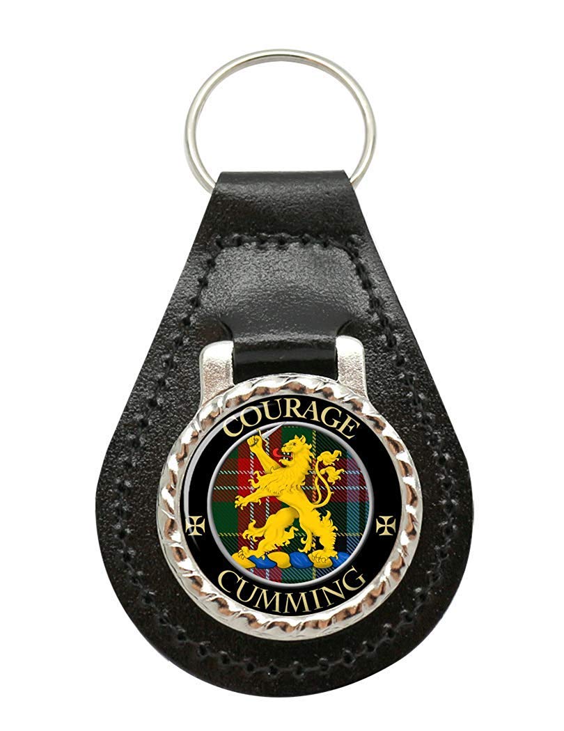 Giftshop Uk Unisex Black Leather And Silver Metal Cumming Scottish Clan Leather Key Fob